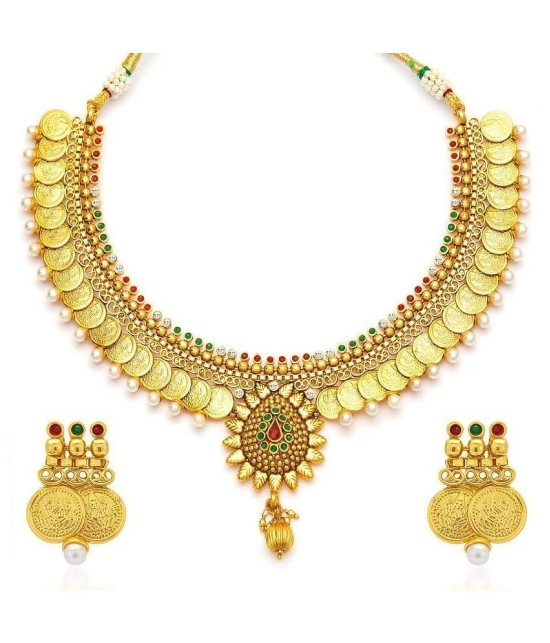 Sukkhi Alloy Golden Traditional Necklaces Set Choker - Golden