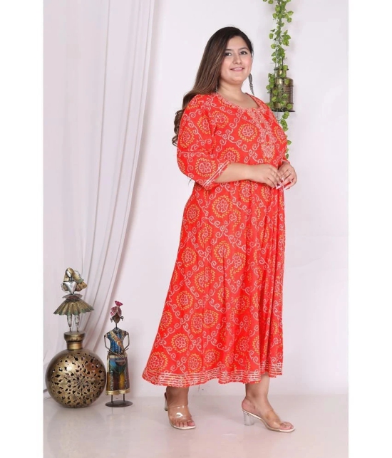 Swasti Cotton Blend Printed Flared Womens Kurti - Orange ( Pack of 1 ) - None