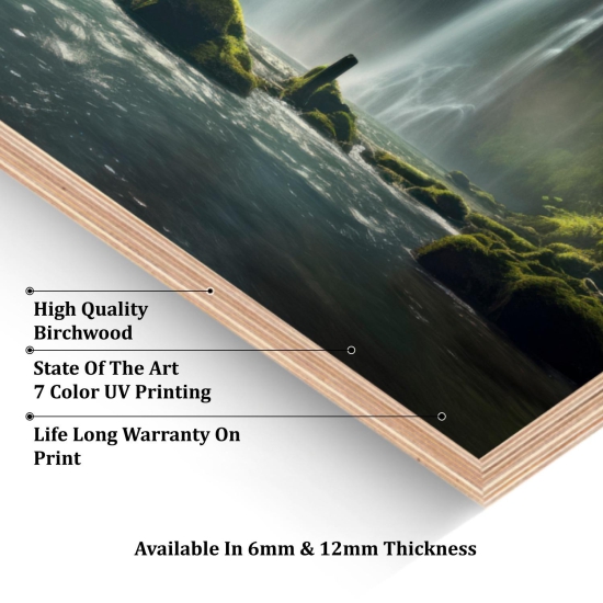 Beautiful Waterfall Landscape Wood Print Vastu Wall Art-9 X 12 Inches / Birchwood Thickness: 12mm