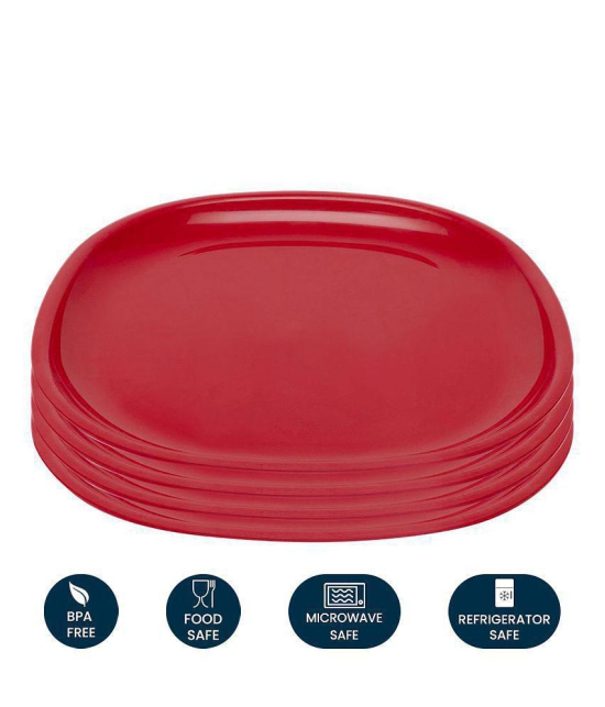 HOMETALES Plastic Microwave Safe Plates, (Pack of 4) Full Plate, Dia 11inch - Red Colour - Red