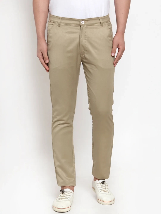 Indian Needle Men Beige Slim Fit Formal Trousers-30 / Beige