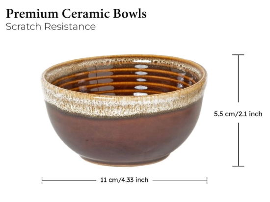 Handcrafted Stoneware Reactive Glaze Ceramic Dinner Set, 6 Pieces Serving for 2, Microwave and Dishwasher Safe, Bone-ash Free, Crockery Set for Dining and Gifting, Peanut Brown