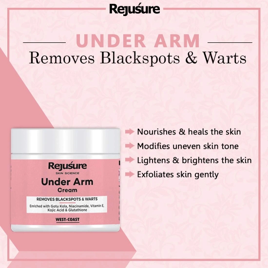 Rejusure Under Arm Cream  Removes Black Spots  Warts  50 gm Pack of 2-Rejusure Under Arm Cream – Removes Black Spots & Warts – 50 gm (Pack of 2)