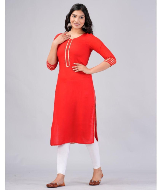 MAUKA Rayon Embroidered Straight Womens Kurti - Red ( Pack of 1 ) - None