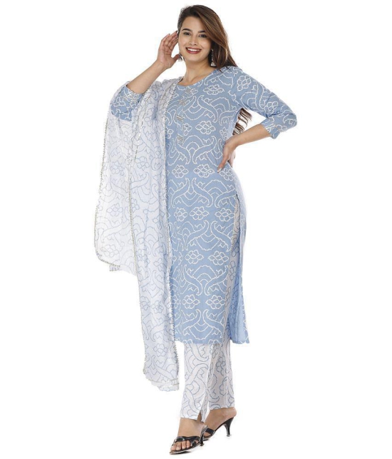 HIGHLIGHT FASHION EXPORT Blue Cotton Kurti With Pants - Stitched Suit Single - None