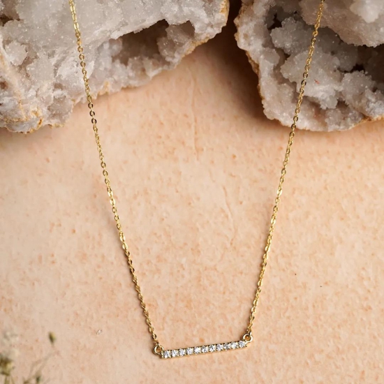 Bling Bar 925 Sterling Silver Zircon Necklace-Yellow Gold