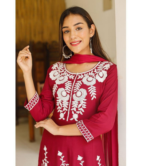 AMIRA'S INDIAN ETHNICWEAR - Red Rayon Women's Stitched Salwar Suit ( ) - M