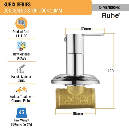 Kubix Concealed Stop Valve Brass Faucet (20mm)- by Ruhe®