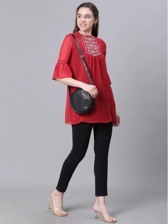 Oxolloxo Bell Sleeve Embroidered Detail Longline Top