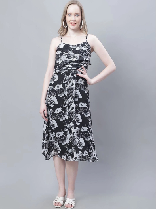 MINI & MING Floral Print Georgette Fit & Flare Midi Dress