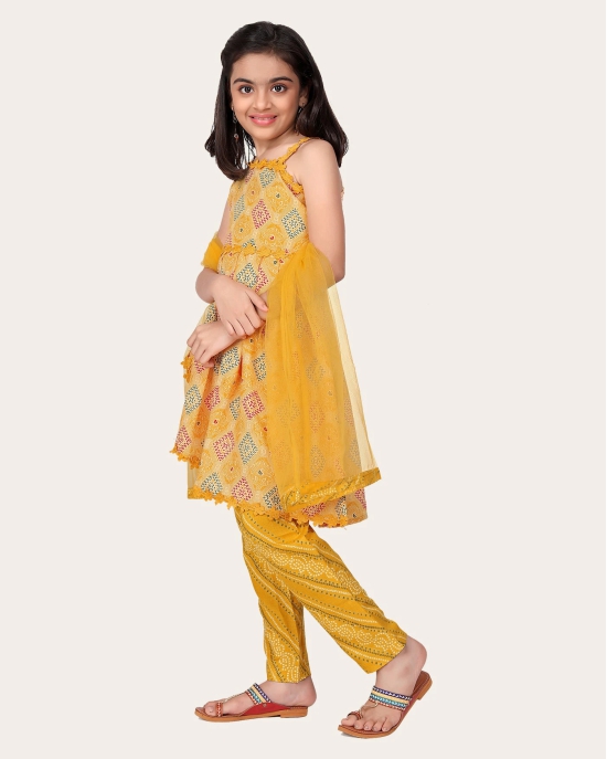 Designer Cotton Print Work Kid Top Bottom With Dupatta Yellow-Yellow / 5 - 6 Years