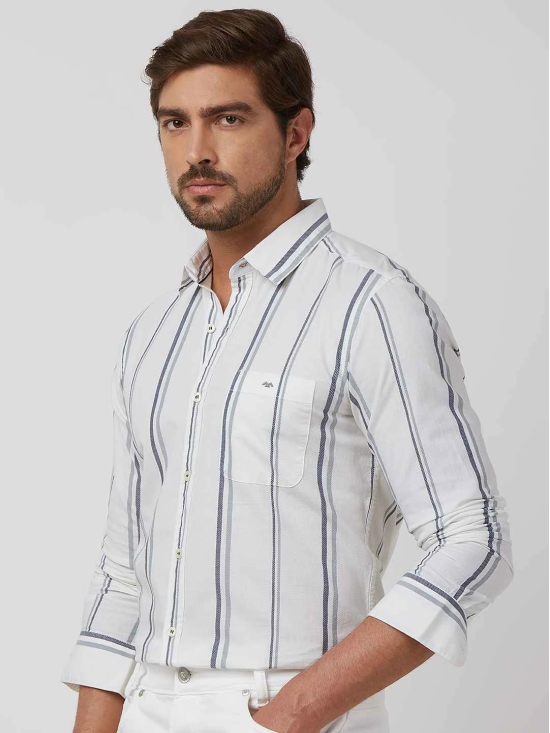 White Wide Stripe Slim Fit Casual Shirt