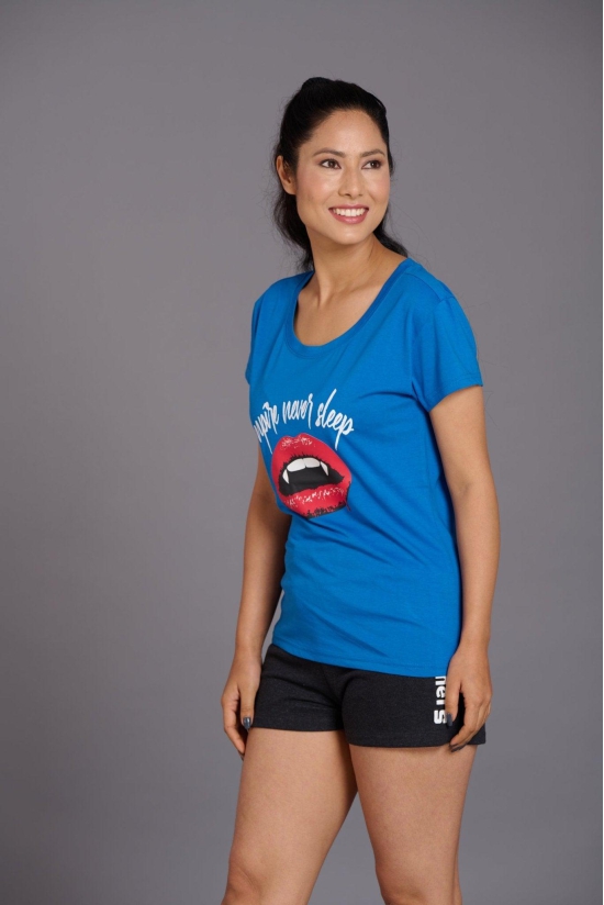 Vampire Printed Blue T-Shirt for Women