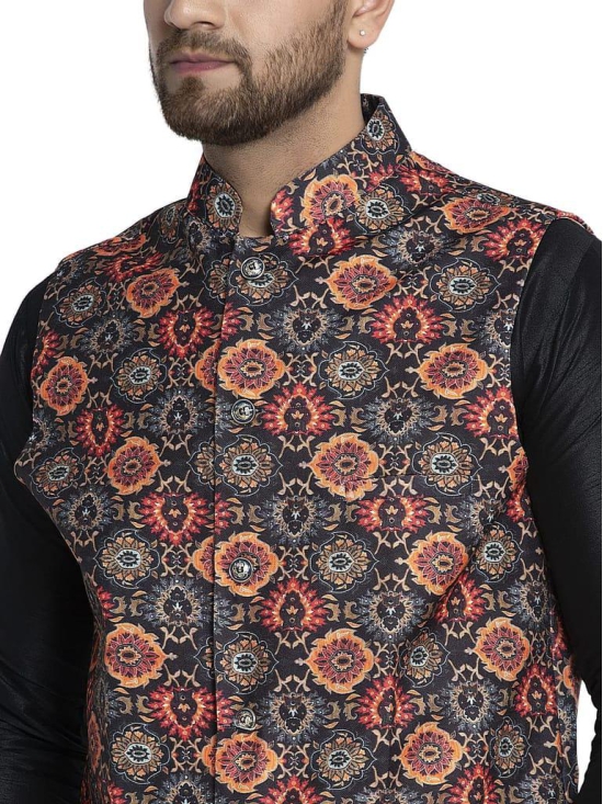 Banity Bey Men's Silk Blend Black Kurta Pajama with Designer Ethnic Nehru Jacket/Modi Jacket/Waistcoat