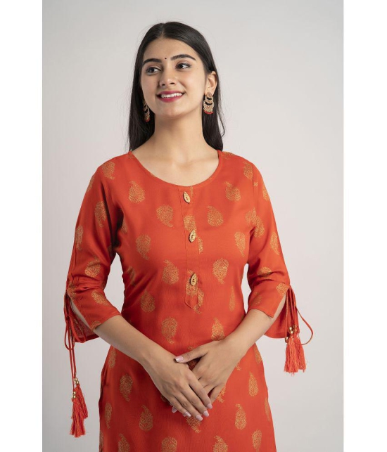 MAUKA - Orange Rayon Women's Straight Kurti ( Pack of 1 ) - None