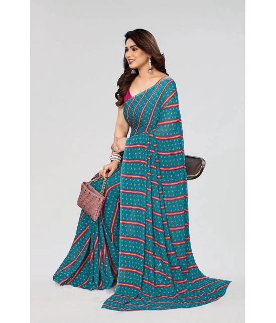 Anand Sarees Georgette Striped Saree Without Blouse Piece - Blue ( Pack of 1 ) - Blue