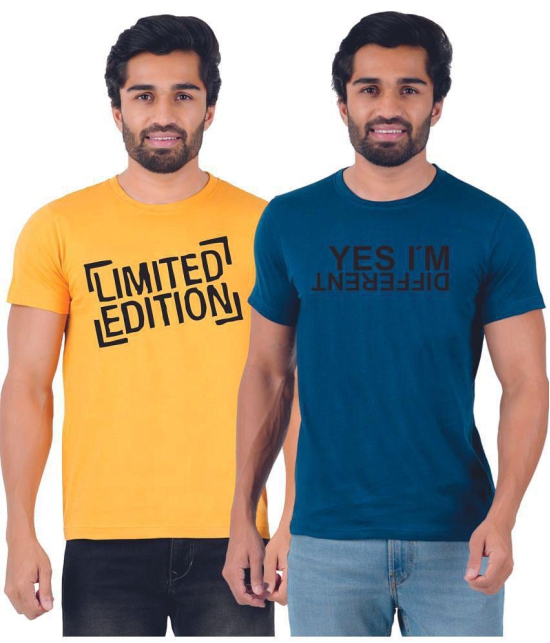 ferocious - Yellow Cotton Regular Fit Men's T-Shirt ( Pack of 2 ) - None