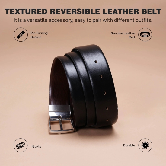 Red Tape Black Brown Formal leather Belt for Men | Durable Leather Belt | Textured Leather Belt | Reversible