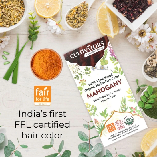 Cultivators Organic Hair Colour - Herbal Hair colour for Women and Men - Ammonia Free Hair Colour Powder - Natural Hair Colour Without Chemical, (Mahagony) - 100g