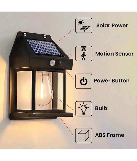 18-ENTERPRISE Solar Wall Lights Outdoor Motion Sensor Auto Chargeable Exterior LED Sconce Front Porch Security Lamps waterproof for Patio Garden (Pack of 1, Warm Yellow). - Black