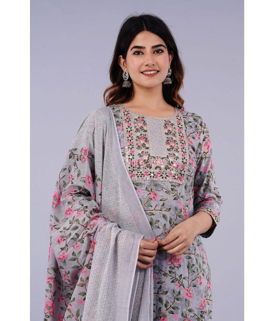 Doriya - Grey Straight Cotton Blend Women's Stitched Salwar Suit ( Pack of 1 ) - None