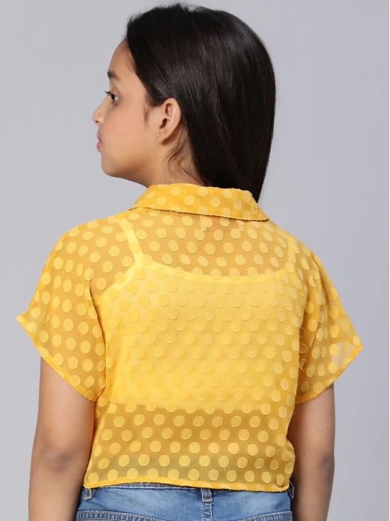 Oxolloxo Girls Yellow Self Design Shirt Style Crop Top