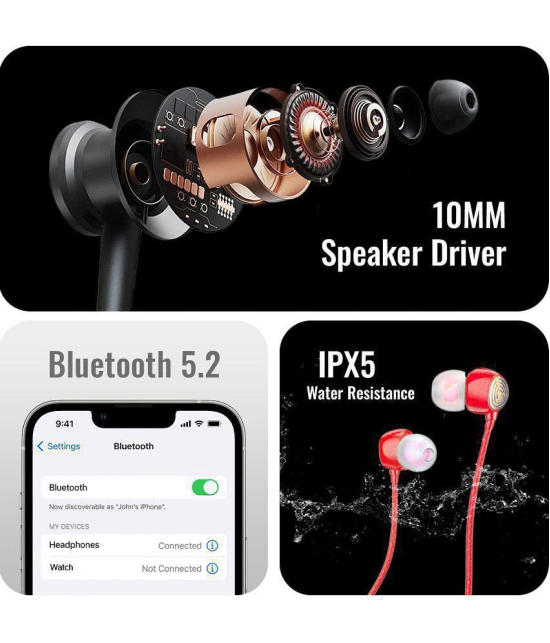 Tecsox Blaze100 Bluetooth Bluetooth Earphone In Ear Powerfull Bass Red