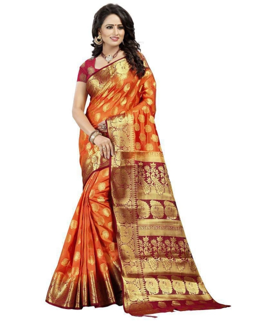 fab woven - Orange Silk Blend Saree With Blouse Piece ( Pack of 1 ) - Orange