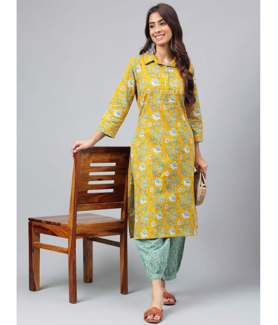 Janasya - Mustard Straight Cotton Women's Stitched Salwar Suit ( Pack of 1 ) - None