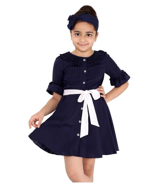 Naughty Ninos Girls Navy Blue Fit & Flared Dress - None