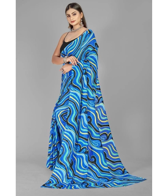 ANAND SAREES - Blue Georgette Saree Without Blouse Piece ( Pack of 1 ) - Blue