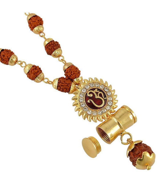 PAYSTORE Sun Shape Shiv Mahadev Damaru Locket With Gold Cap Panchmukhi Rudraksha Mala For Men/Womne - None