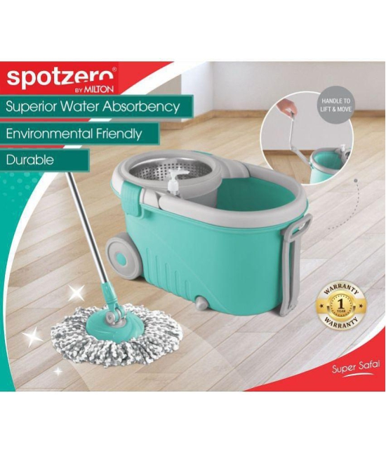 Spotzero by Milton Royale Steel Wringer Spin Mop With Big Wheels (Aqua Green, 2 Refills) - Sea Green