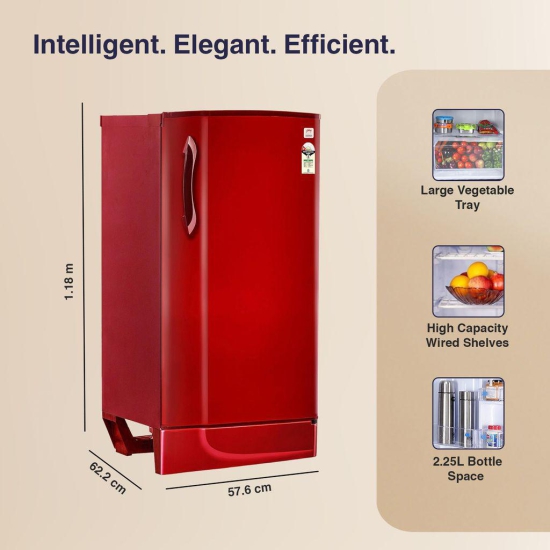 Godrej 180 L 1 Star Advanced Capillary Technology Direct Cool Single Door Refrigerator (RD 190A WHF WN RD, Wine Red)