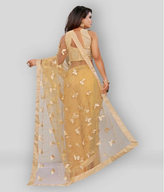 Gazal Fashions - Beige Net Saree With Blouse Piece (Pack of 1)