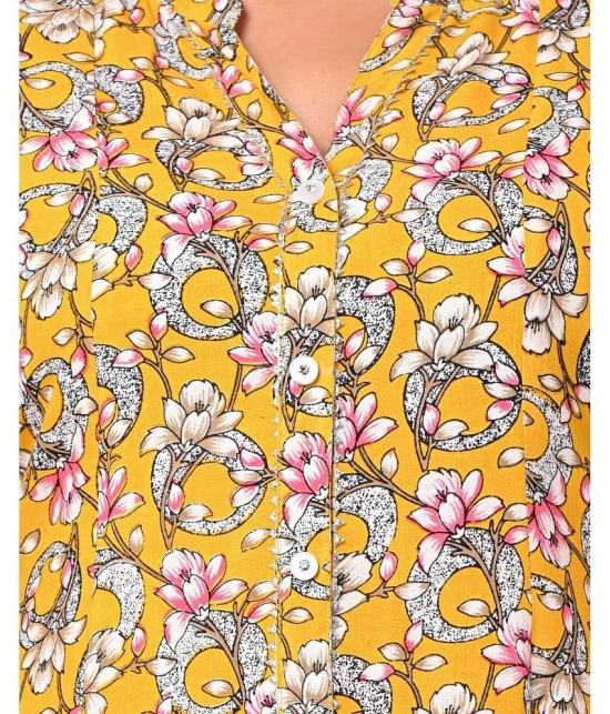 Swasti Cotton Blend Printed Front Slit Womens Kurti - Yellow ( Pack of 1 ) - None