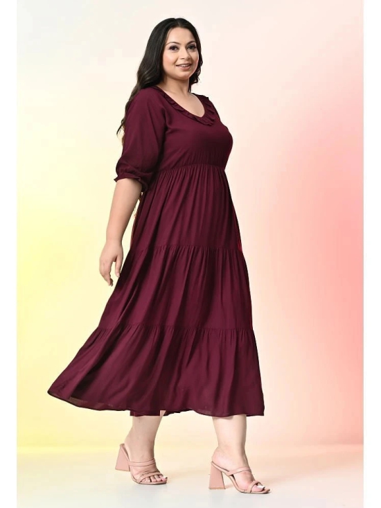 PrettyPlus by Desinoor.com Cotton Blend Solid Midi Womens Fit & Flare Dress - Wine ( Pack of 1 ) - None