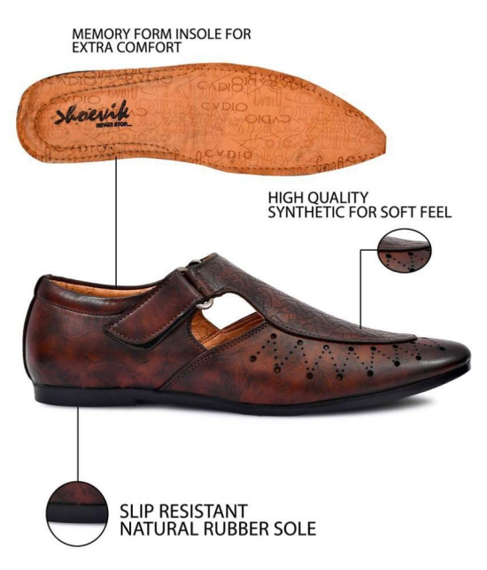 Shoevik Brown Synthetic Leather Sandals - None