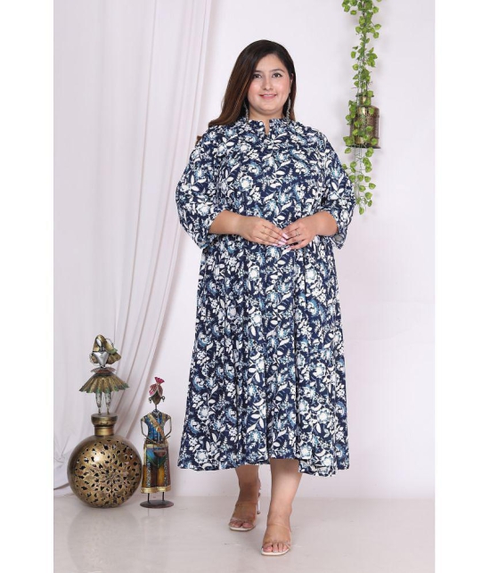 Swasti Cotton Blend Printed Flared Womens Kurti - Blue ( Pack of 1 ) - None