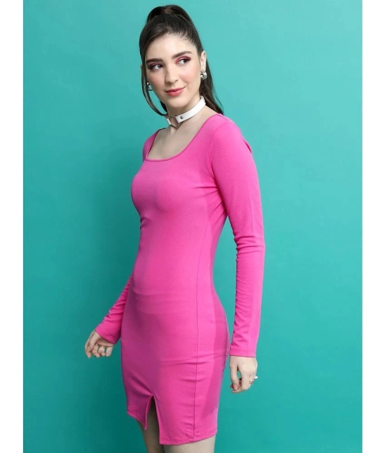 Ketch Polyester Blend Solid Mini Womens Bodycon Dress - Pink ( Pack of 1 ) - None