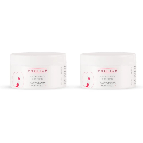 Prolixrs Jeju Volcanic Night Cream with White Tea Oil & Bamboo Extract reduces wrinkles, fine lines, brightens skin. Pack of 2 for all skin types.-Prolixr Jeju Volcanic Night Cream with White Tea