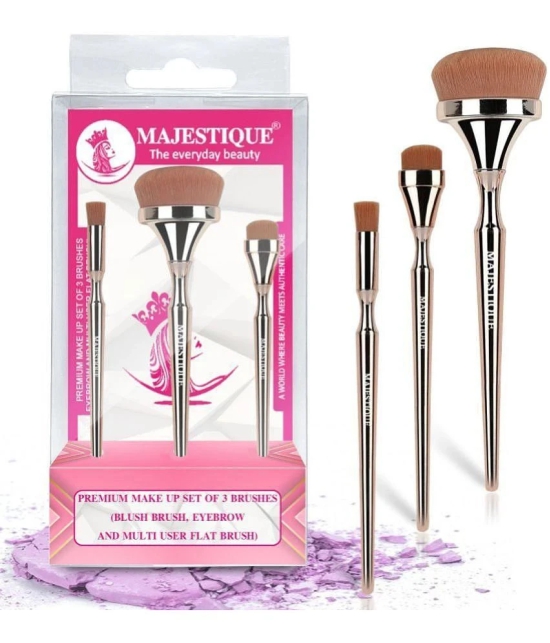 Majestique Blush Brush, Eyebrow and Multi-use Flat Brush Professional Makeup Brush Set - 3Pcs