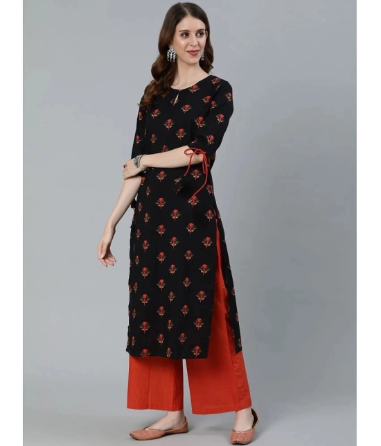 Antaran Cotton Printed Straight Womens Kurti - Black ( Pack of 1 ) - None