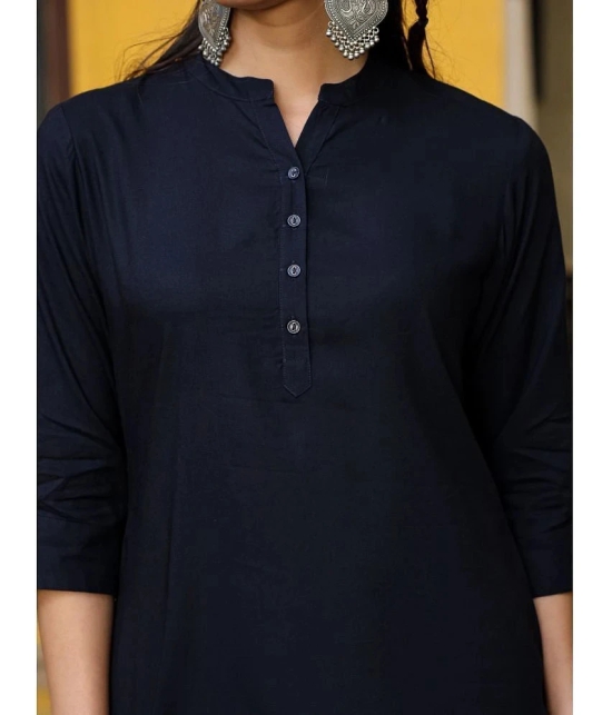 Juniper Rayon Solid Straight Womens Kurti - Navy Blue ( Pack of 1 ) - None