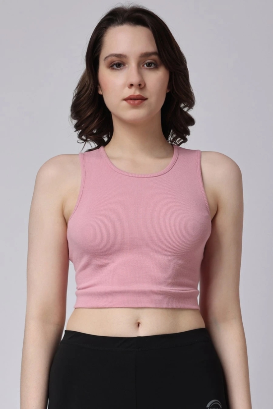 Womens Pink Gym Crop Tank Top-L / Pink