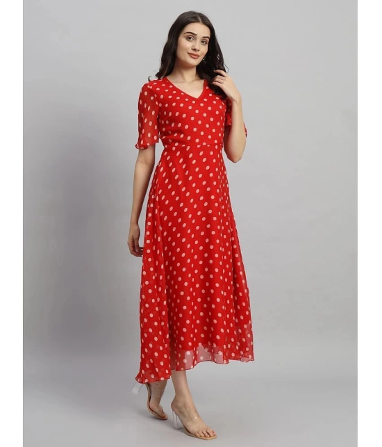 Curvydrobe Georgette Printed Midi Womens Fit & Flare Dress - Red ( Pack of 1 ) - None