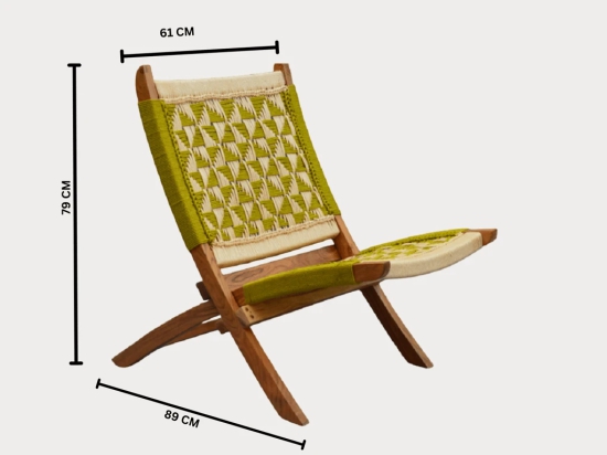 Orchid Homez Hand Woven Lounge Chair Folding Solid Wood Outdoor Chair (Natural) (Yellow-White)