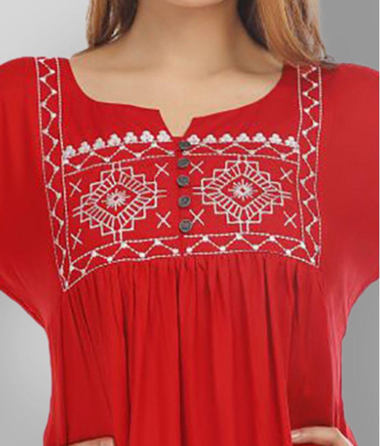 HIGHLIGHT FASHION EXPORT - Red Rayon Women''s Asymmetrical Kurti ( Pack of 1 ) - XXL