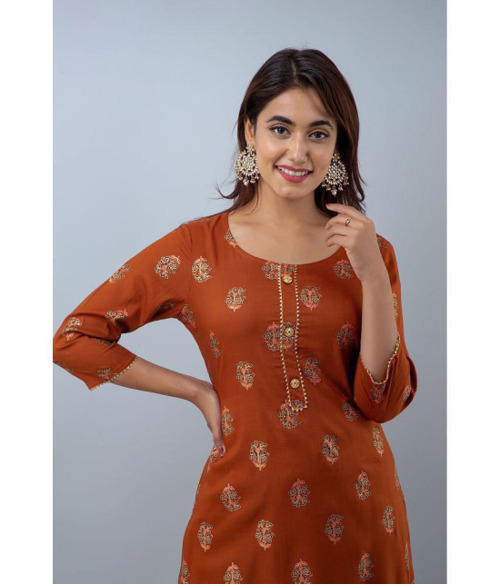 Doriya Brown Rayon Kurti With Palazzo - Stitched Suit - None