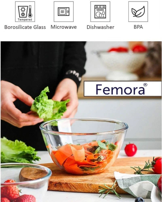 Femora Borosilicate Glass Microwave Safe All-Purpose Mixing Bowl,700 ML, Set of 4